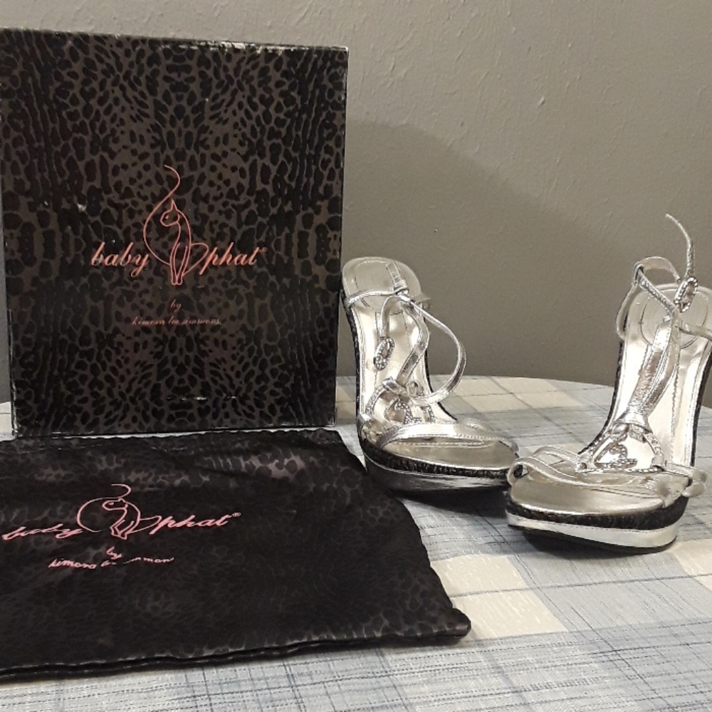 Baby phat silver and black wedge sandals